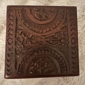 Boho Carved Wooden Box Vintage Native Style